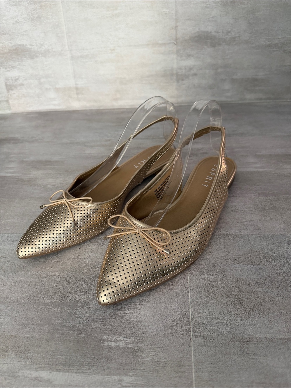 Esprit Metallic Gold Perforated Pointed Slingback Flats